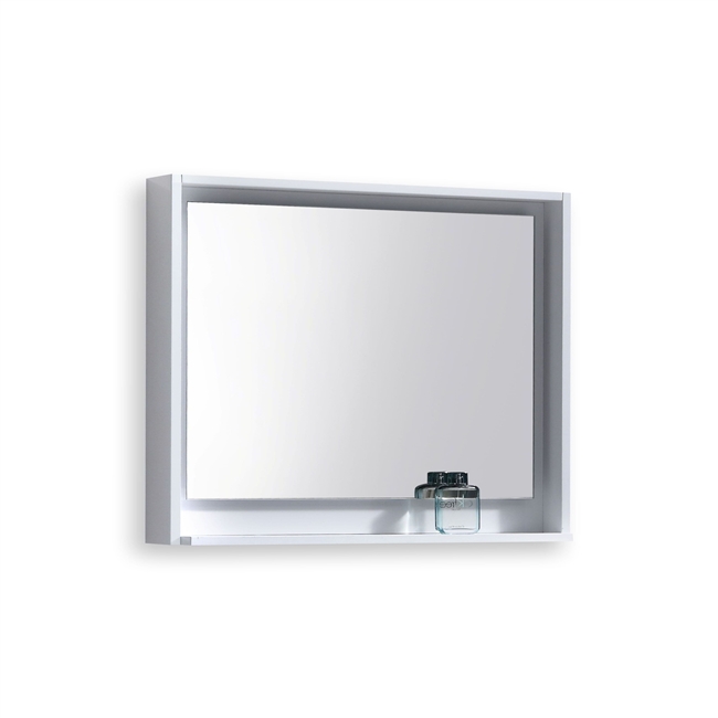 Kube 40" Wide Mirror w/ Shelf - High Gloss White