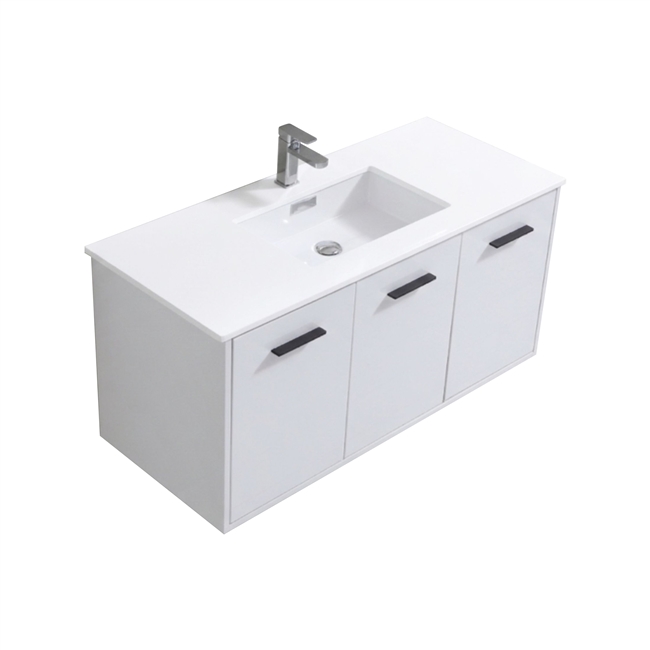 BOSCO 48" High Gloss White Modern Bathroom Vanity w/ Quartz Countertop