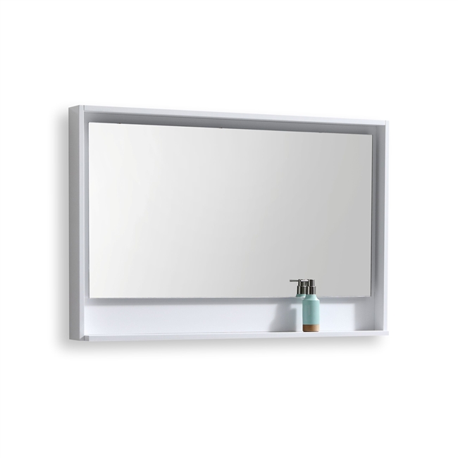 48" Wide Mirror w/ Shelf - Gloss White