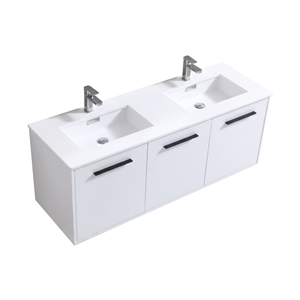 BOSCO 60" High Gloss White Modern Bathroom Vanity  w/ Quartz Countertop