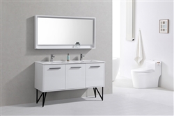 Forest 60" High Gloss White Modern Bathroom Vanity  w/ Countertop