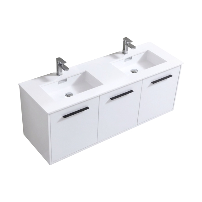 BOSCO 60" High Gloss White Modern Bathroom Vanity  w/ Quartz Countertop