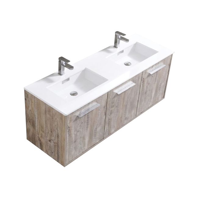 BOSCO 60" Nature Wood Modern Bathroom Vanity w/ Quartz Countertop