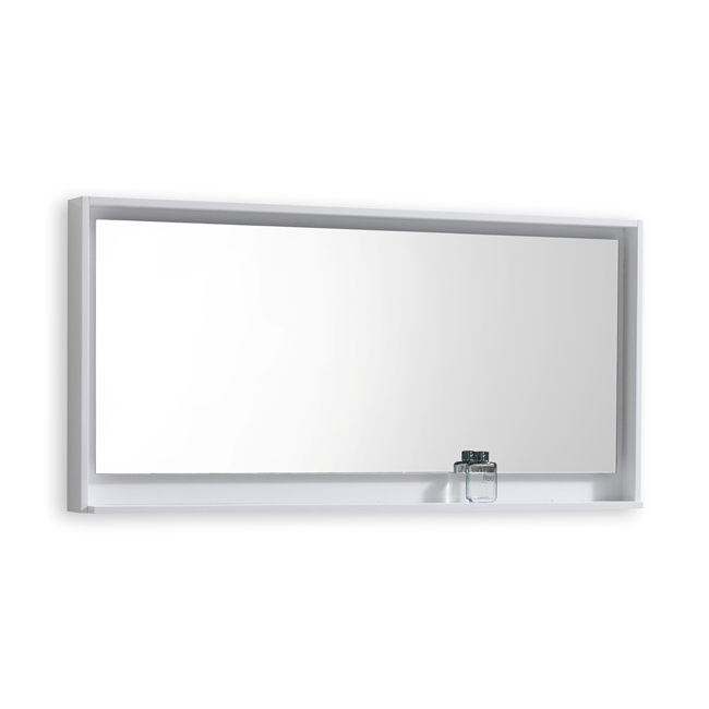 60" Wide Mirror w/ Shelf - Gloss White Color