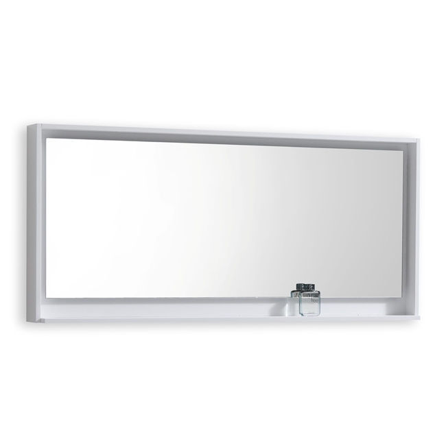 70" Wide Mirror w/ Shelf - Glossy White