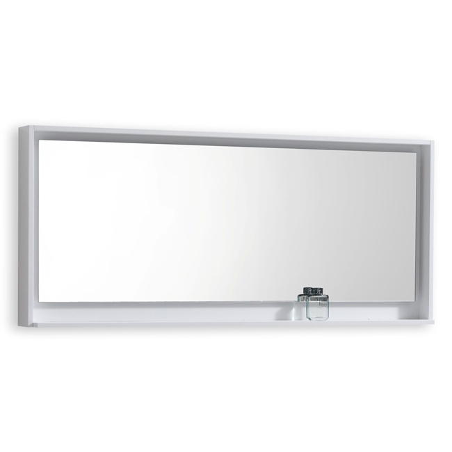 80" Wide Mirror w/ Shelf - Glossy White