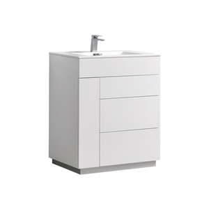 30" Milano Gloss White Floor Mount Modern Bathroom Vanity