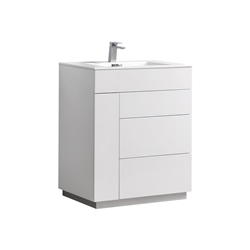 Milano 30" Gloss White Floor Mount Modern Bathroom Vanity