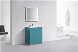 Milano 30" Teal Green Floor Mount Modern Bathroom Vanity