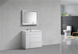 Milano 36" Gloss White Floor Mount Modern Bathroom Vanity