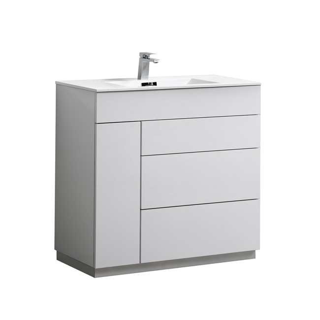 Milano 36" Gloss White Floor Mount Modern Bathroom Vanity