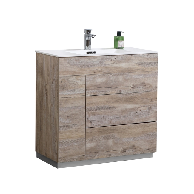 Milano 36" Nature Wood Floor Mount Modern Bathroom Vanity