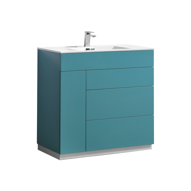 Milano 36" Teal Green Floor Mount Modern Bathroom Vanity