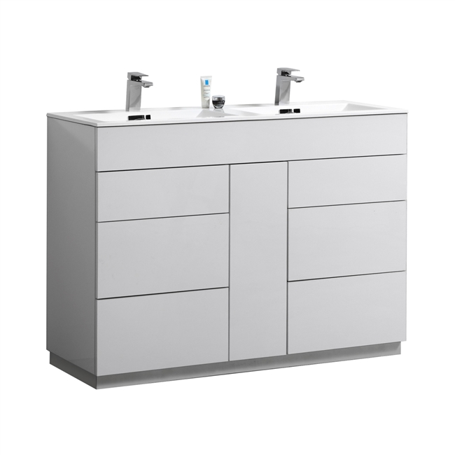 Milano 48" Gloss White Floor Mount Modern Bathroom Vanity