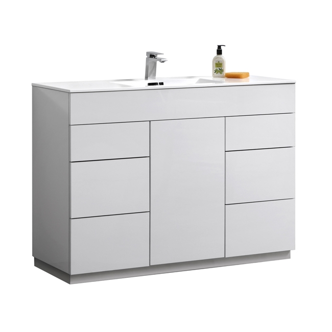 Milano 48" Gloss White Floor Mount Modern Bathroom Vanity