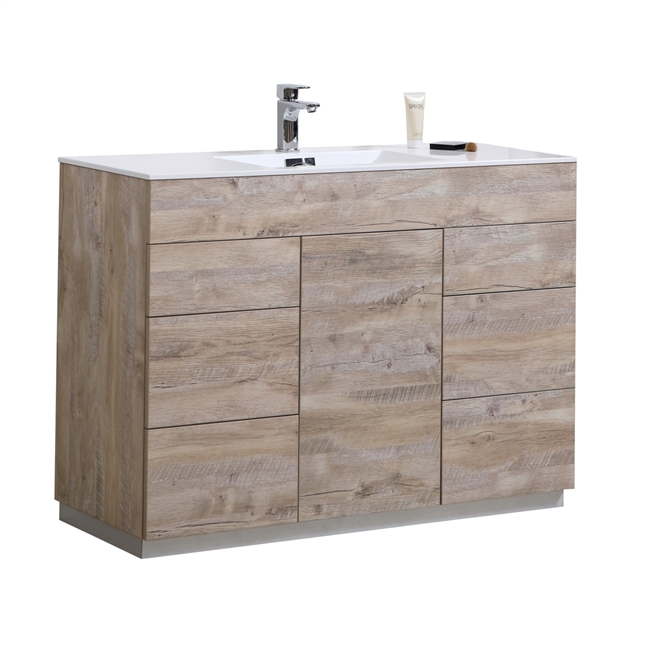 Milano 48" Nature Wood Floor Mount Modern Bathroom Vanity