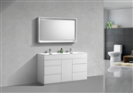 Milano 60" Gloss White Floor Mount Modern Bathroom Vanity