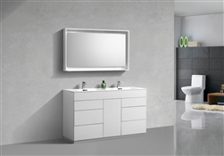 Milano 60" Gloss White Floor Mount Modern Bathroom Vanity