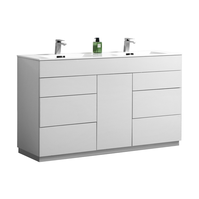 Milano 60" Gloss White Floor Mount Modern Bathroom Vanity