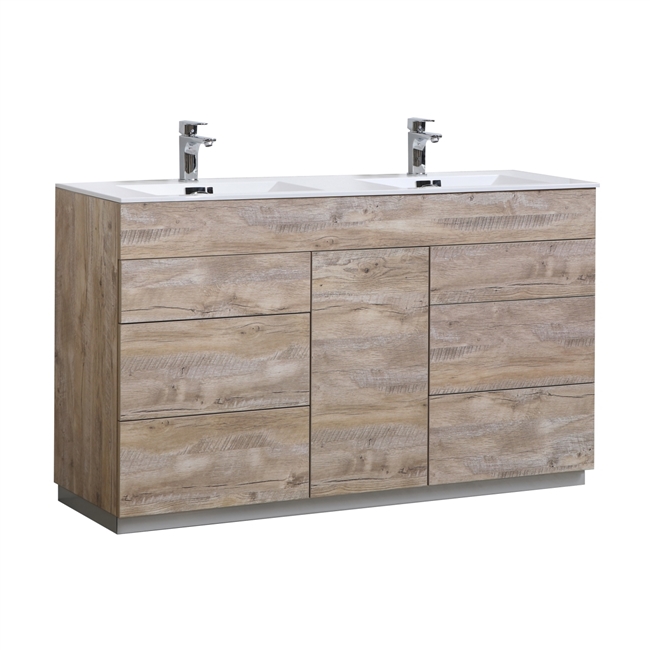 Milano 60" Nature Wood Floor Mount Modern Bathroom Vanity