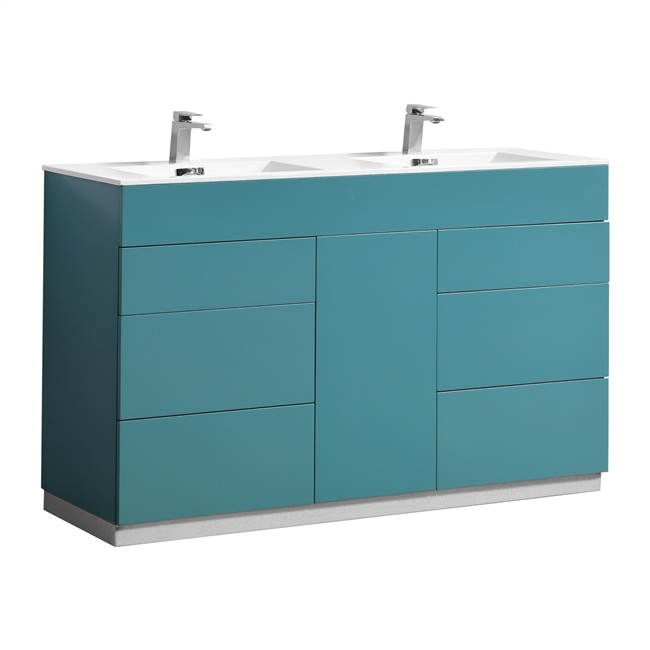 Milano 60" Teal Green Floor Mount Modern Bathroom Vanity