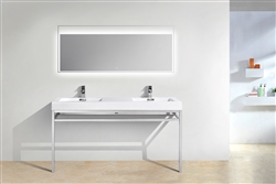 Haus 60" Double Sink Stainless Steel Console w/ White Acrylic Sink - Chrome