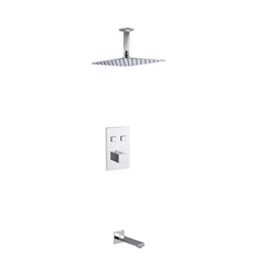 Aqua Piazza Thermostatic Shower Set w/ 12â€³ Ceiling Mount Square Rain Shower and Tub Filler