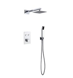 Aqua Piazza Thermostatic Brass Shower Set with 8â€³ Square Rain Shower and Handheld
