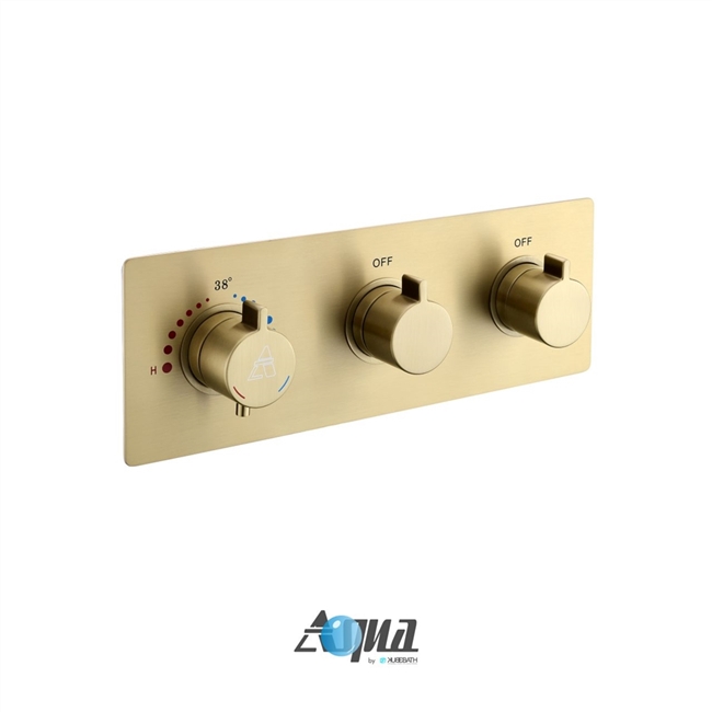 Aqua Piazza by KubeBath 2-Way Thermostatic Valve - Brushed Gold