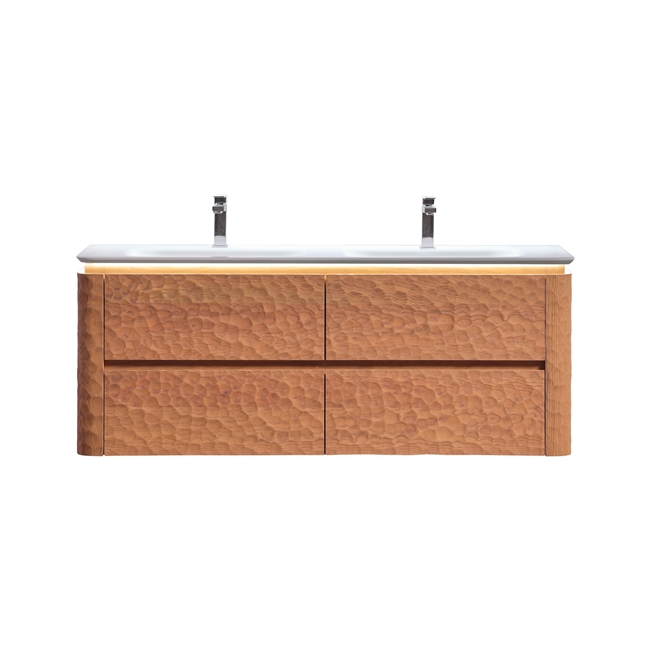 60'' Lumi Modern Double Sink Wall Mount Bathroom Vanity - OAKWOOD