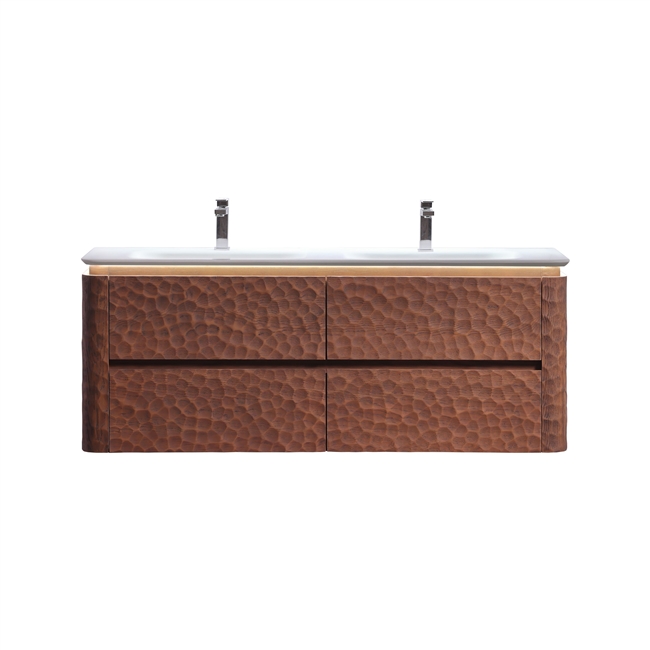 60'' Lumi Modern Double Sink Wall Mount Bathroom Vanity - Weathered Wood