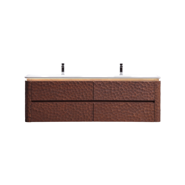 72'' Lumi Modern Double Sink Wall Mount Bathroom Vanity - WeatheredWood