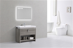 Levi 40" Ash Gray Modern Bathroom Vanity w/ Cubby Hole