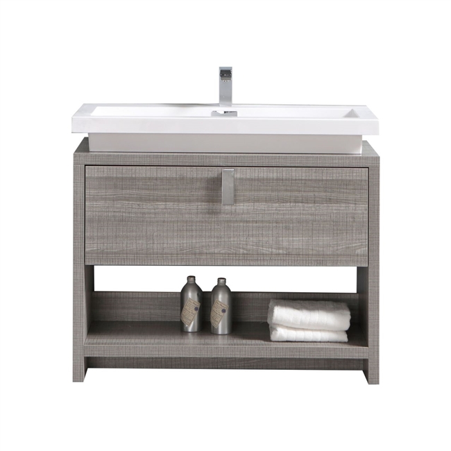 Levi 40" Ash Gray Modern Bathroom Vanity w/ Cubby Hole
