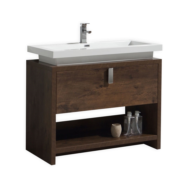 Levi 40" Rosewood Modern Bathroom Vanity w/ Cubby Hole