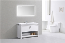 Levi 48" Gloss White Modern Bathroom Vanity w/ Cubby Hole