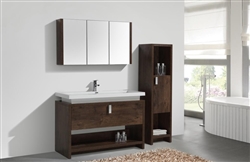 Levi 48" Rosewood Modern Bathroom Vanity w/ Cubby Hole