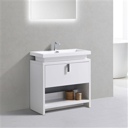Levi 30" Gloss White Modern Bathroom Vanity w/ Cubby Hole