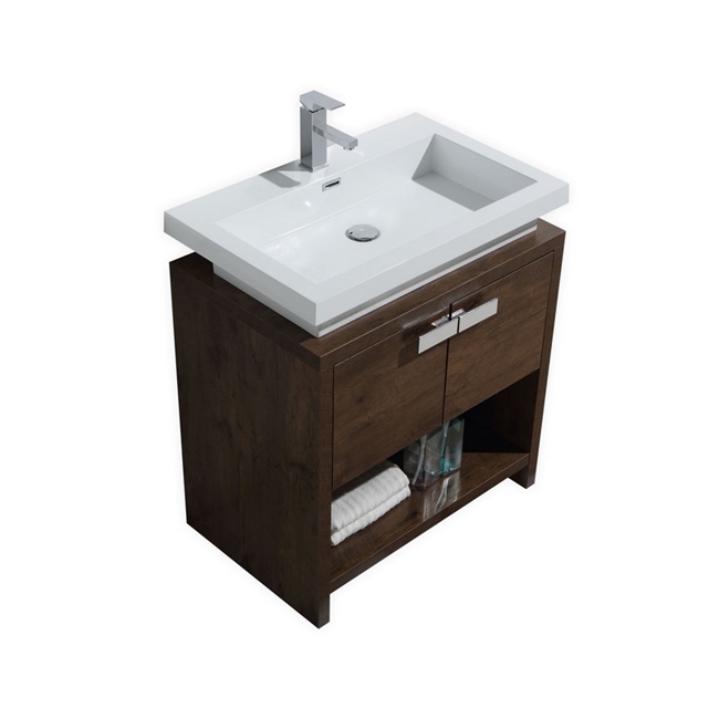 Levi 30" Rosewood Modern Bathroom Vanity w/ Cubby Hole