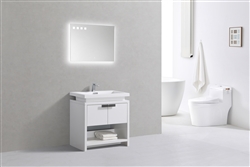 Levi 32" Gloss White Modern Bathroom Vanity w/ Cubby Hole