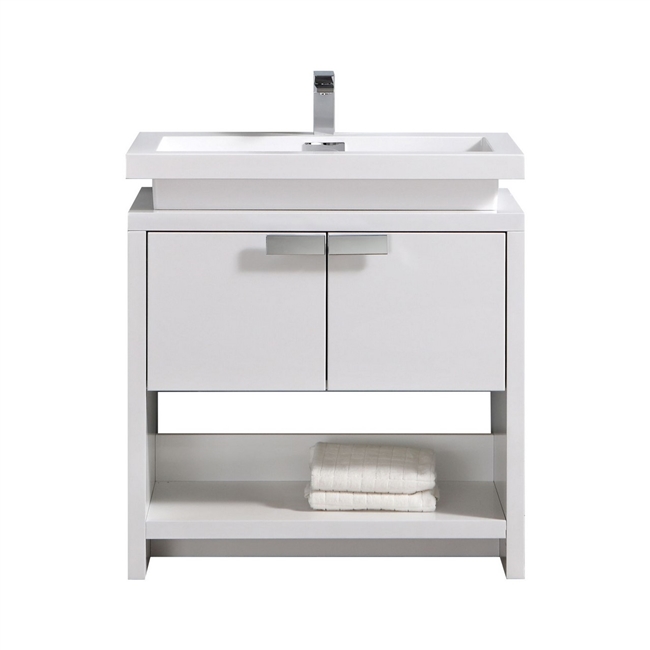 Levi 32" Gloss White Modern Bathroom Vanity w/ Cubby Hole