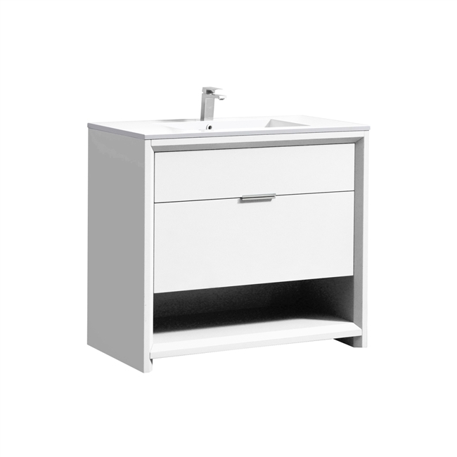NUDO 36'' Floor Mount Modern bathroom Vanity in Gloss White Finish