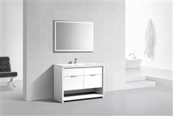 NUDO 48'' Floor Mount Single Sink Modern bathroom Vanity in Gloss White Finish