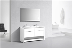 NUDO 60'' Floor Mount Double Sink Modern bathroom Vanity in Gloss White Finish