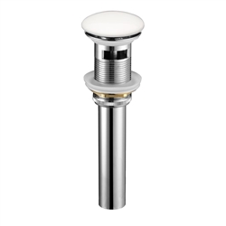 Kubebath Solid Brass Pop-Up Drain Brushed Nickel - White Ceramic Finish - With Overflow