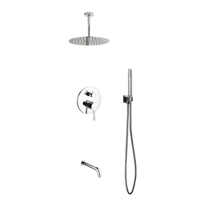 Aqua Rondo Shower Set w/ Ceiling Mount 12" Rain Shower, Handheld and Tub Filler