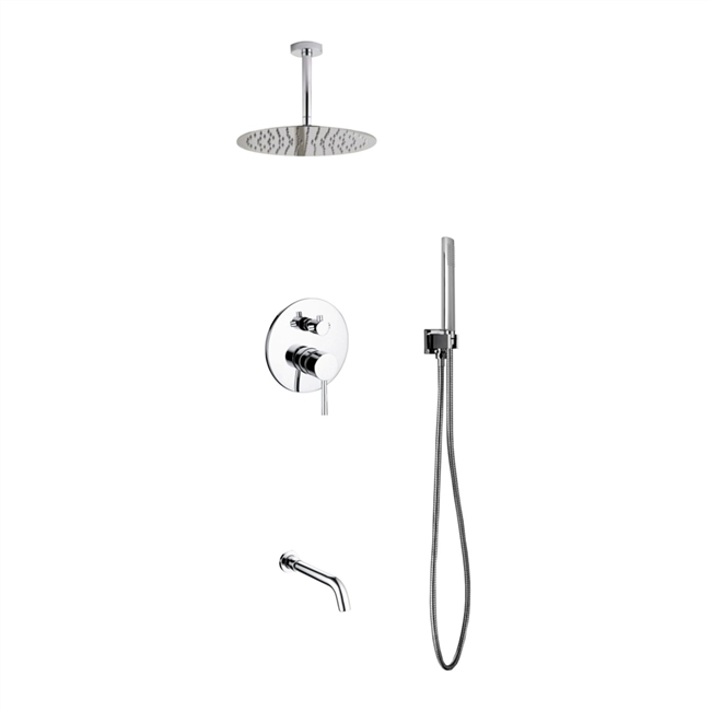 Aqua Rondo Shower Set w/ Ceiling Mount 12" Rain Shower, Handheld and Tub Filler