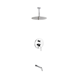 Aqua Rondo Shower Set w/ Ceiling Mount 12" Rain Shower and Tub Filler