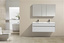 Fitto 48" Double Sink High Gloss White Wall Mount Modern Bathroom Vanity