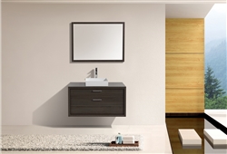 Tucci 42" Gray Oak  Wall Mount Modern Bathroom Vanity w/ Vessel Sink and Matching Framed Mirror